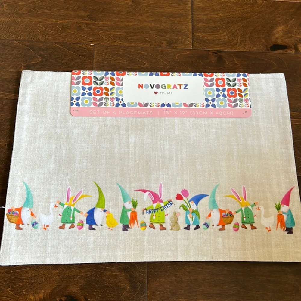 Novogratz Set Of 4 Happy Easter Gnome Placemats Chicken Duck Cotton